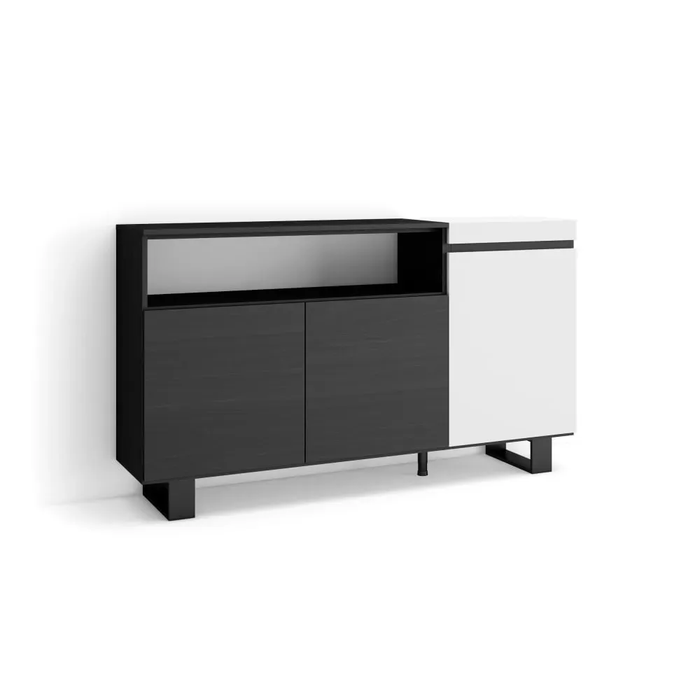 Buffet effet bois blanc et noir 150x35x87cm avec pieds