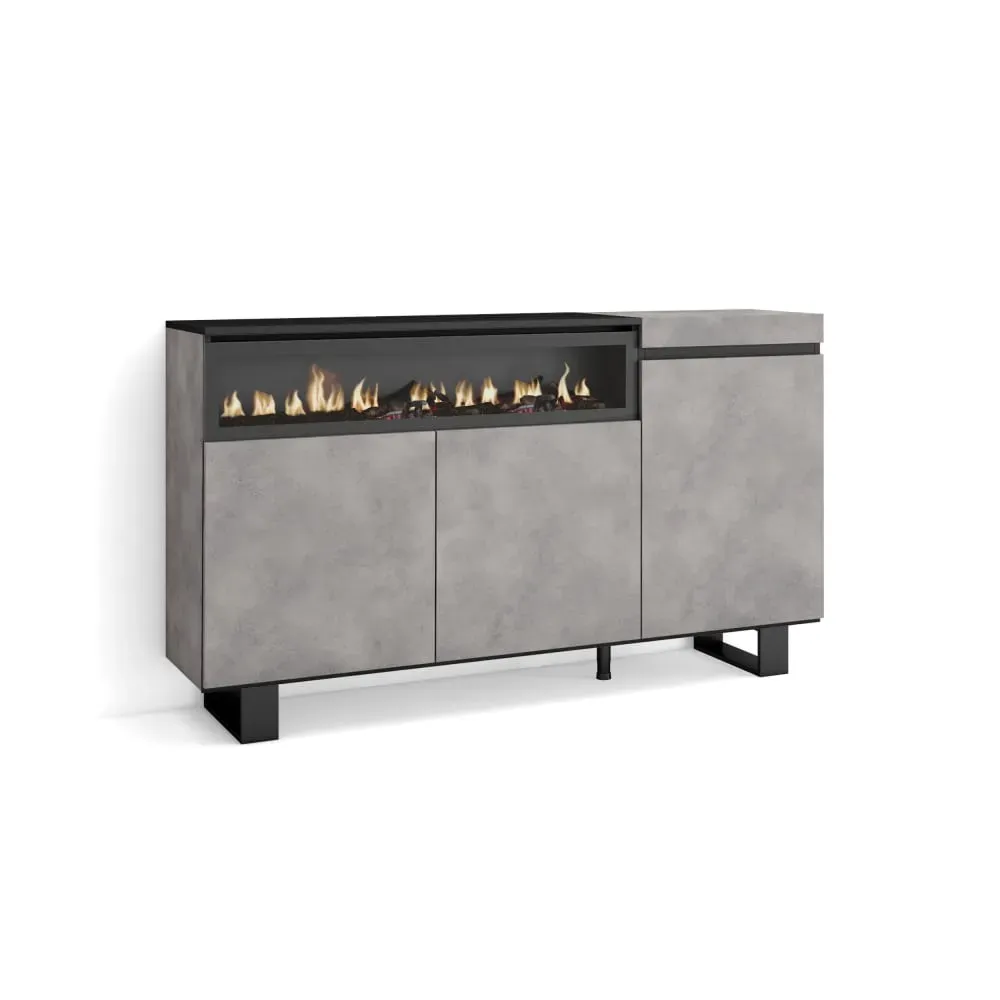 Buffet effet bois ciment 150x35x87cm cheminée effet feu