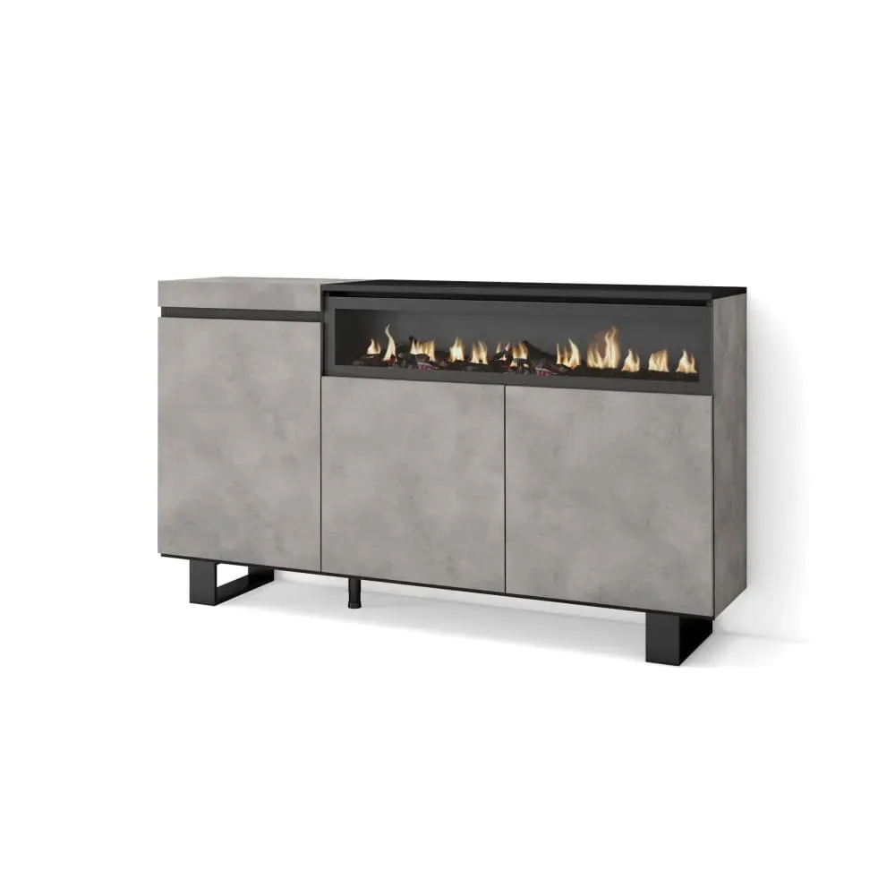 Buffet effet bois ciment 150x35x87cm cheminée effet feu
