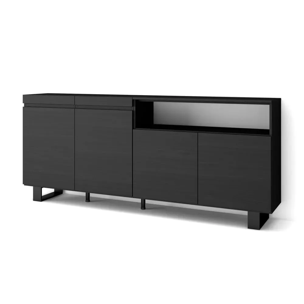 Buffet effet bois noir 200x35x87cm avec pieds