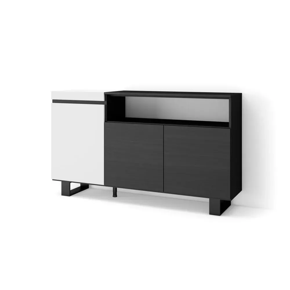 Buffet effet bois blanc et noir 150x35x87cm avec pieds