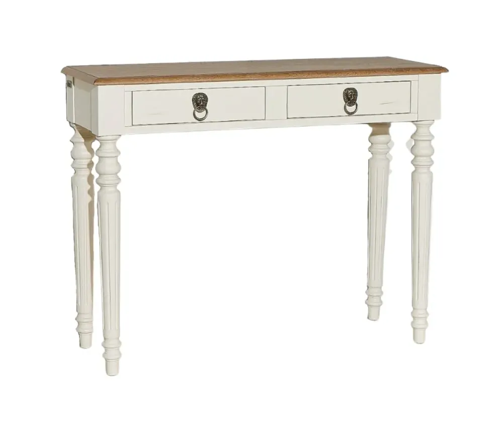 Console plateau chêne 2 tiroirs blanc