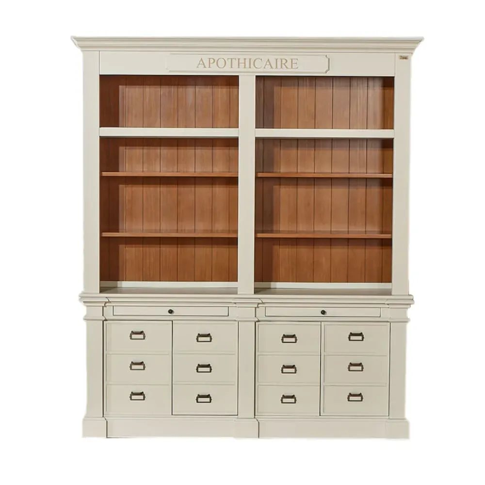 Bibliothèque 4 portes 2 tiroirs en pin blanche