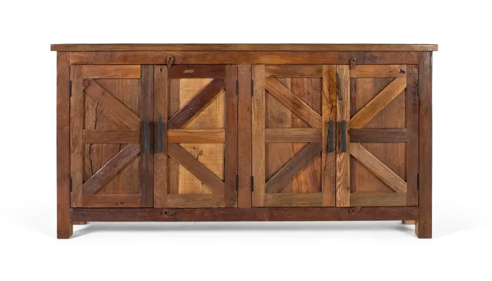 Buffet rustique à 4 portes fabriqué à la main en bois recyclé