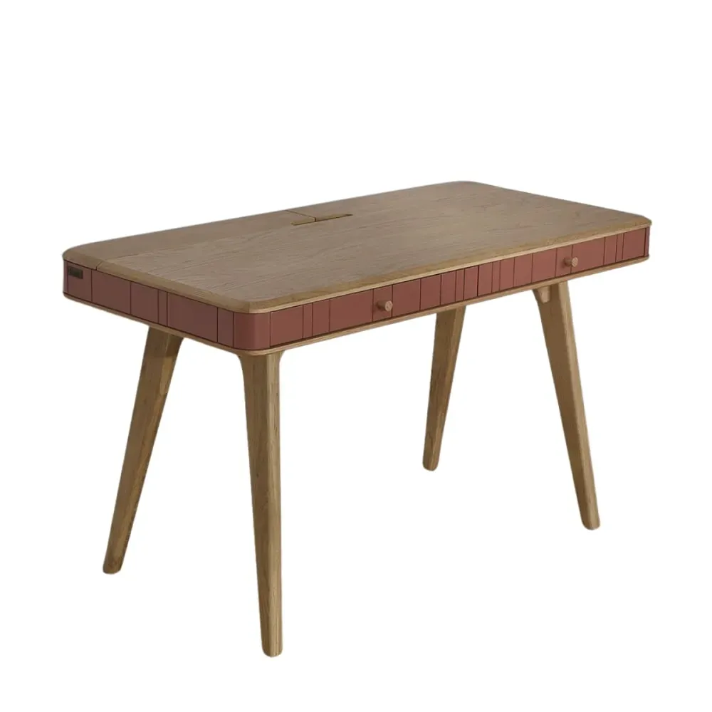 Bureau 2 tiroirs en chêne rose