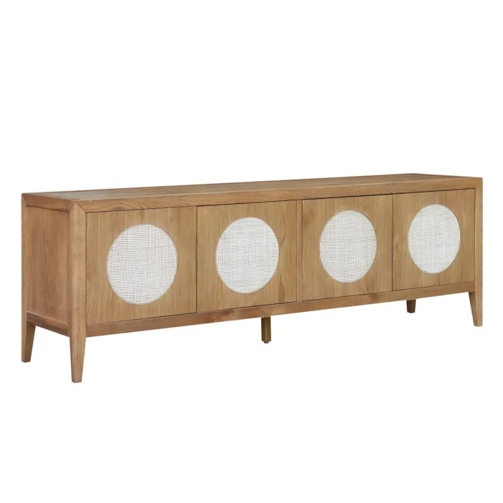 Meuble TV 4 portes en chêne et cannage teinte claire
