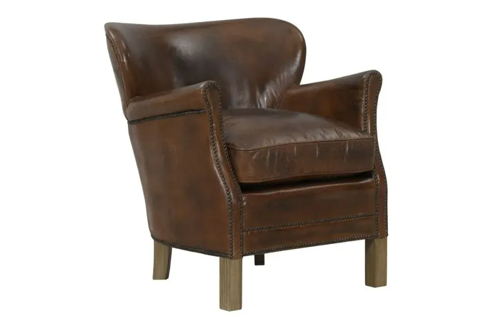 Fauteuil club en cuir marron