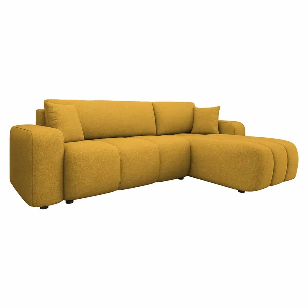 Canapé d'angle réversible convertible 4 places en tissu jaune