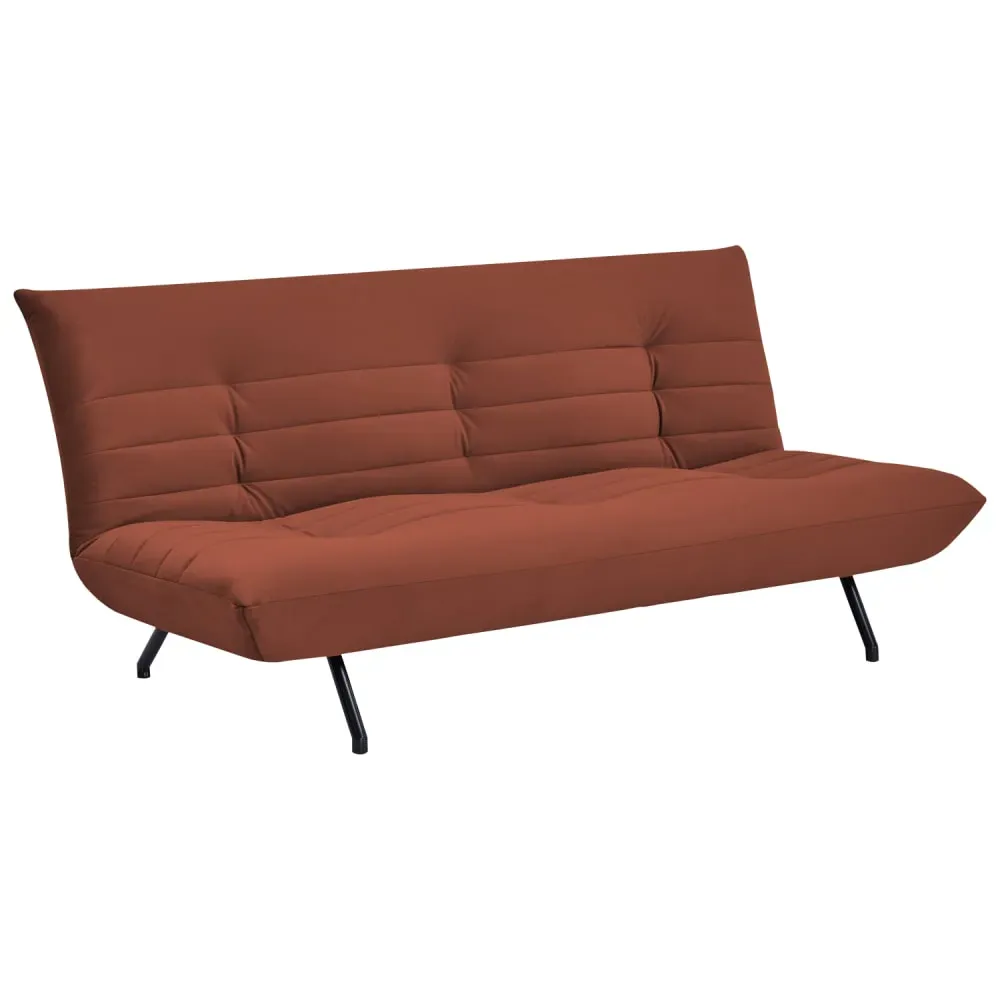 Canapé convertible 3 places en velours terracotta