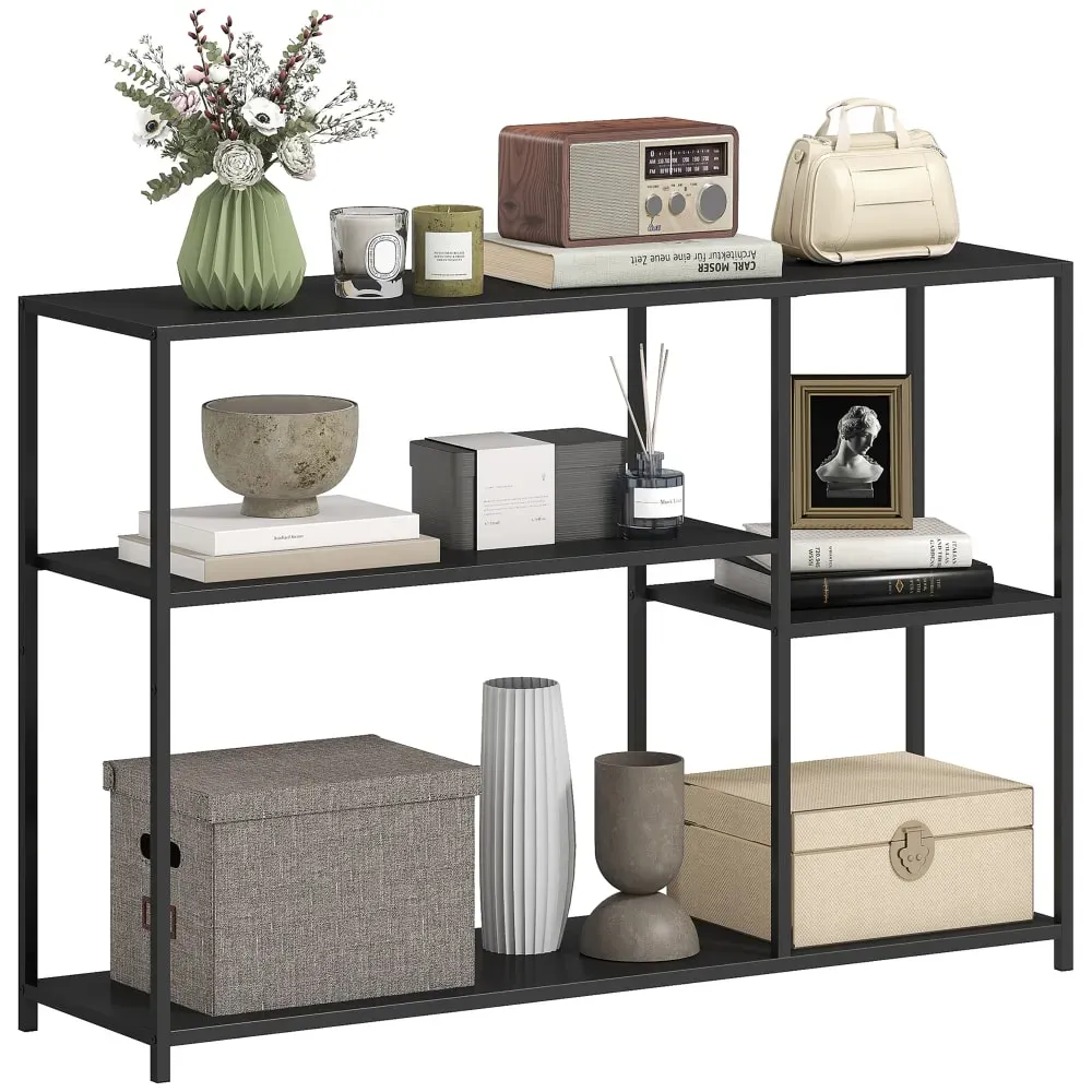 Console meuble étroite à 4 niveaux industriel cadre en acier noir