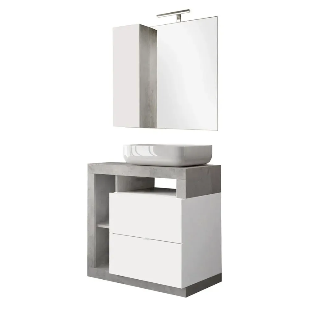 Meuble  vasque 78cm + miroir blanc et aspect béton