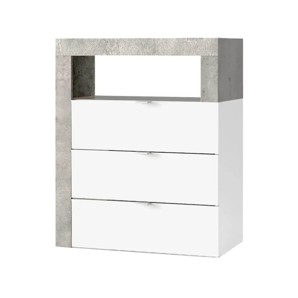 Rangement  3 tiroirs 64cm blanc laqué et aspect béton