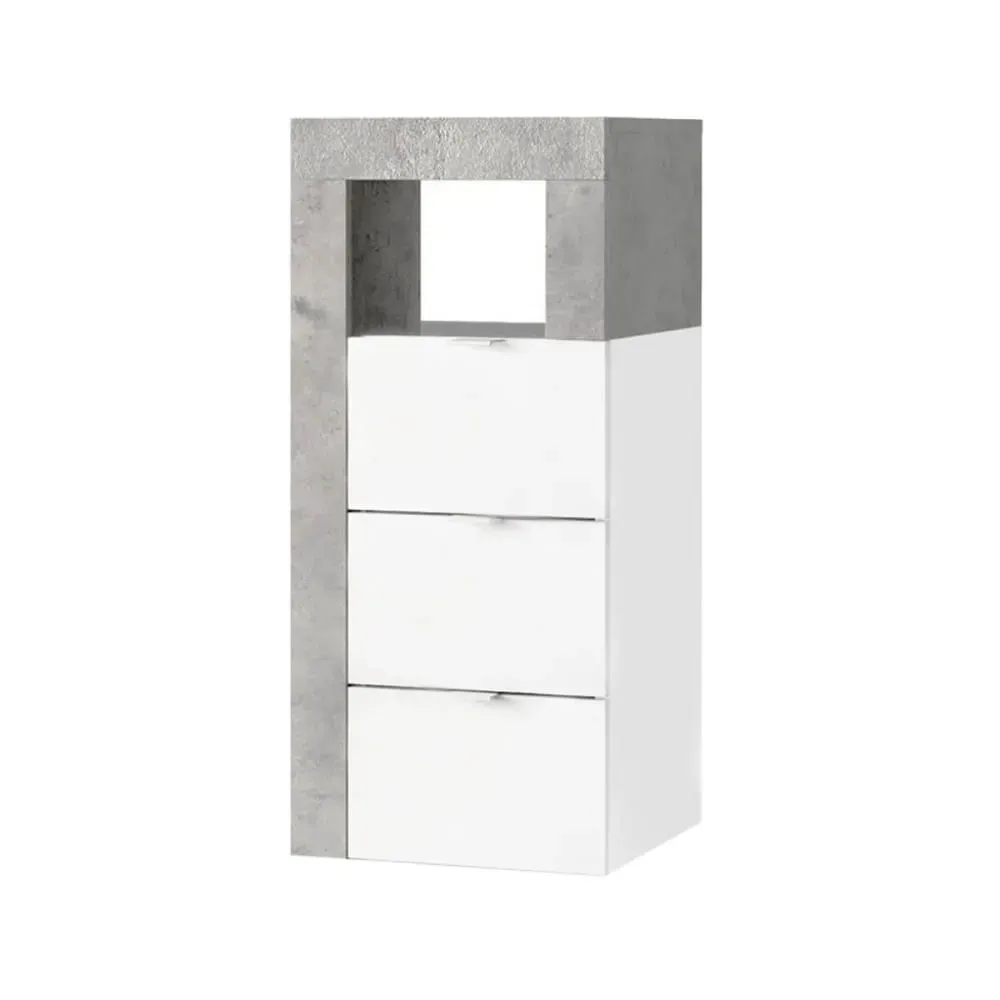 Rangement  3 tiroirs 35cm blanc laqué et aspect béton
