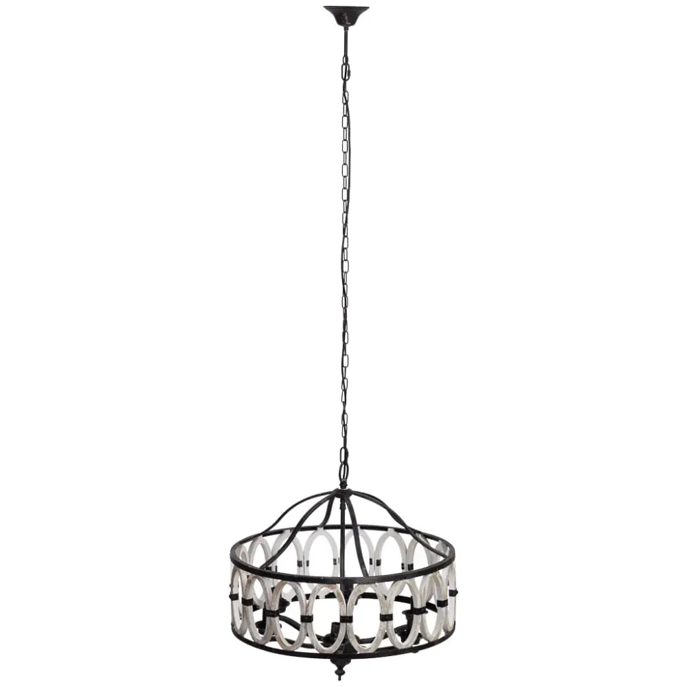 Plafonnier rond en bois et métal vieilli noir D63x63x63h cm