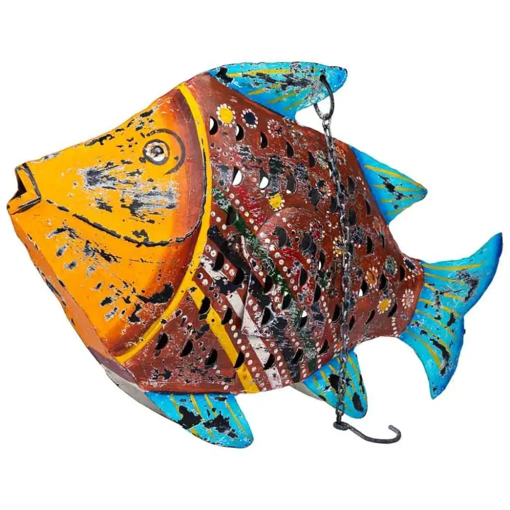 Bougeoir métal vieilli poisson 50x10x32