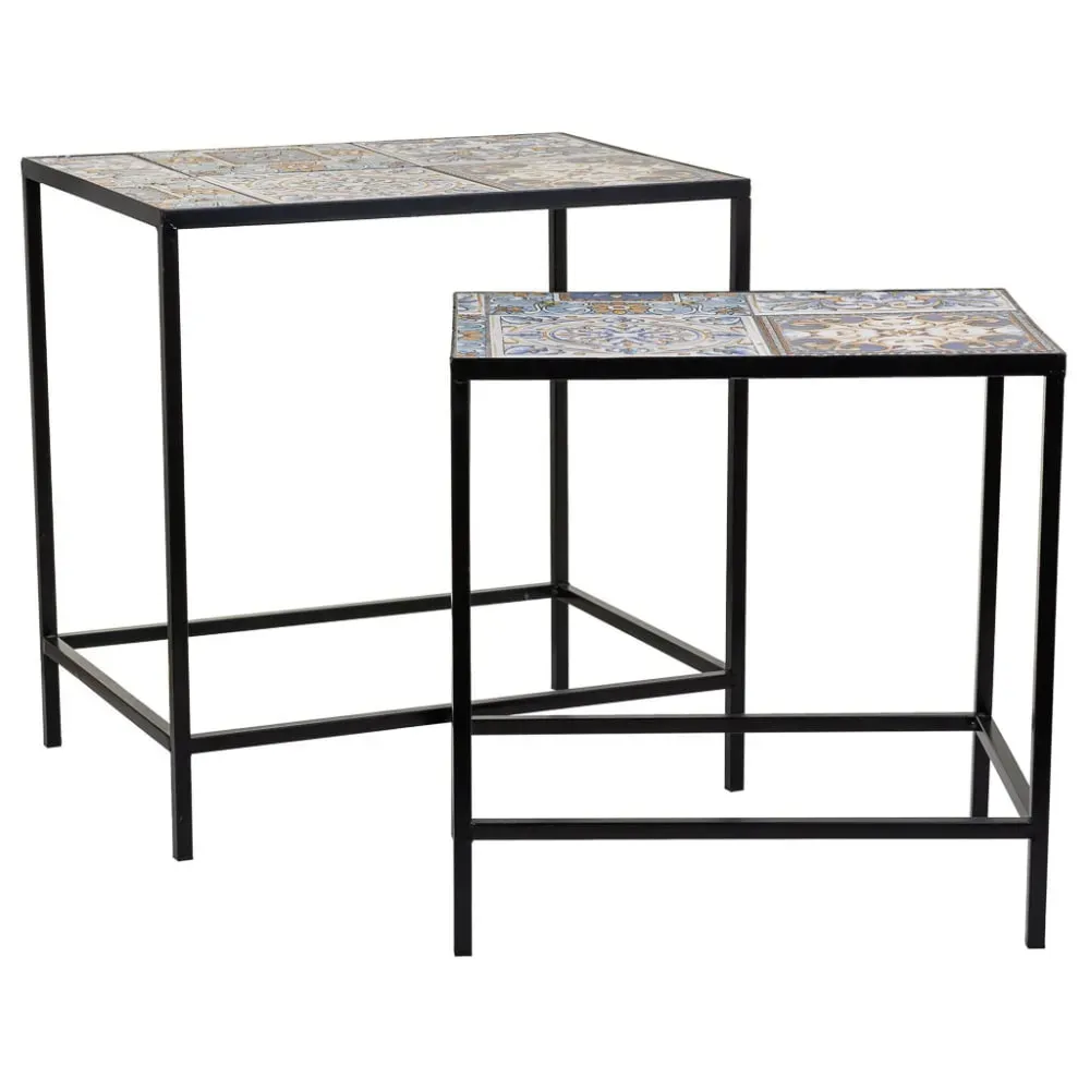 Ensemble de 2 supports en mosaïque et métal noirs