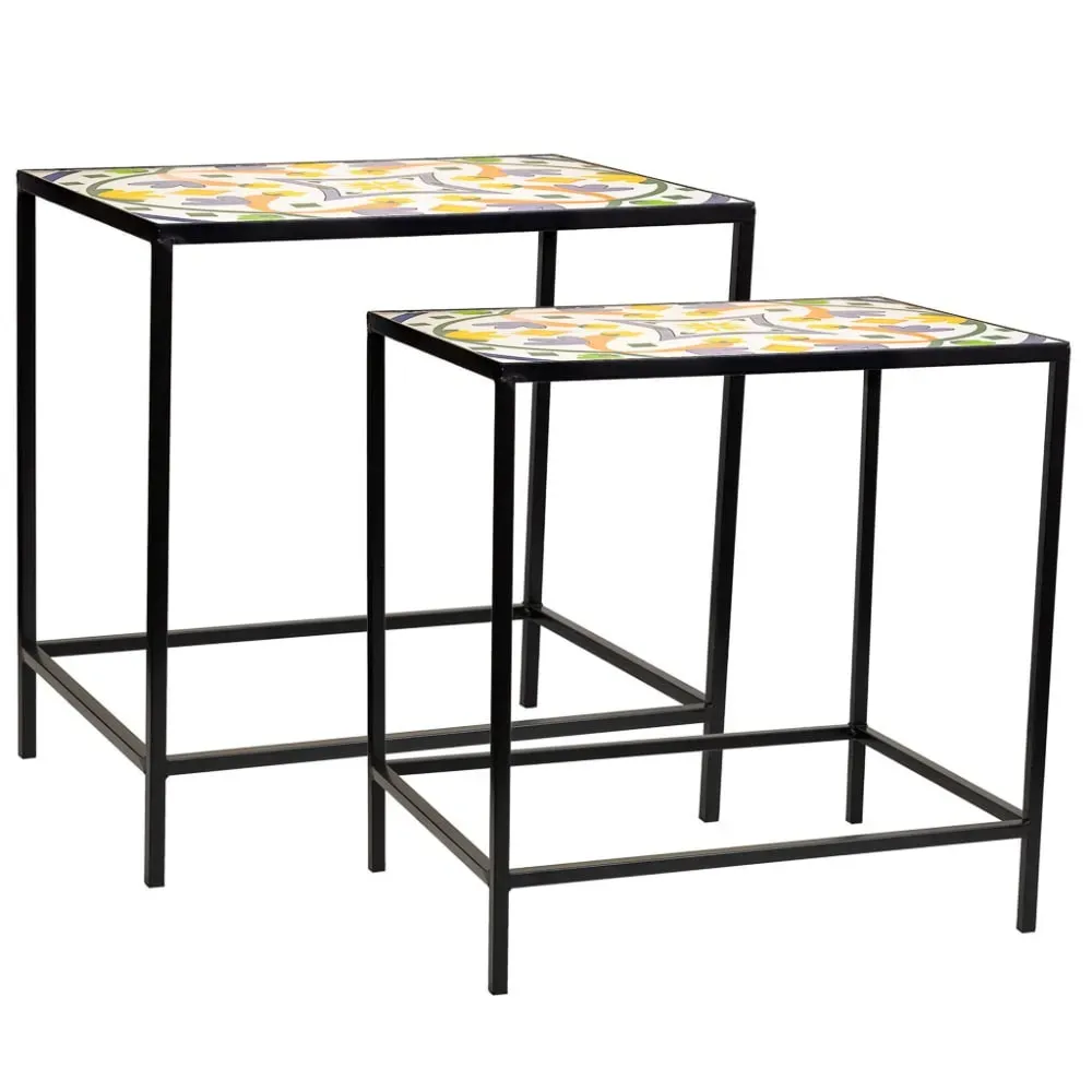 Ensemble de 2 supports en mosaïque et métal noirs