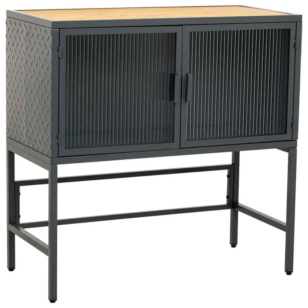 Buffet en verre, métal et bois 2 portes, noir 80x38x80,5h cm