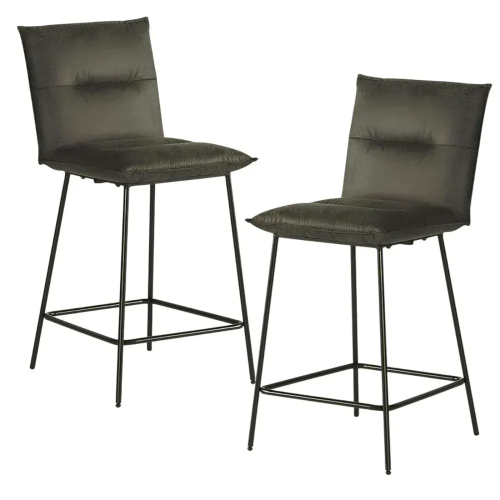 Lot de 2 chaises de bar/ îlot en tissu gris