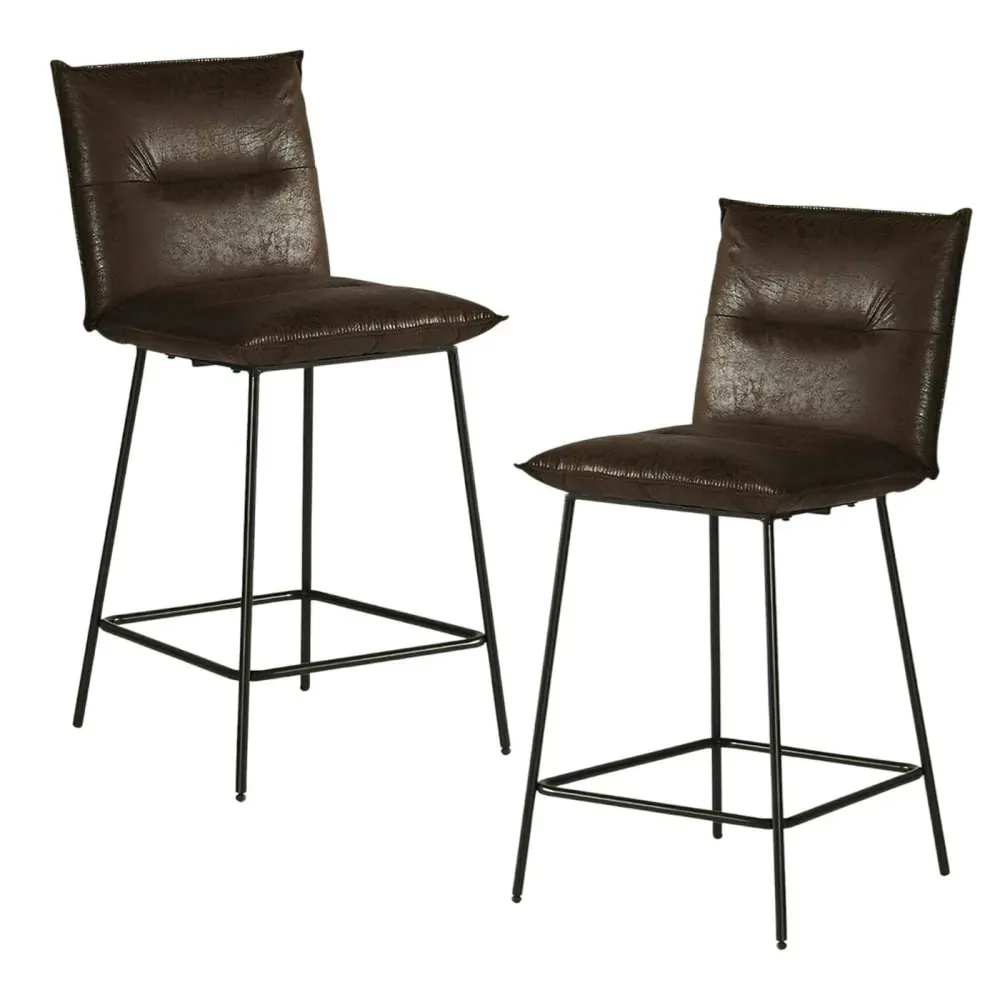Lot de 2 chaises de bar/ îlot en tissu marron