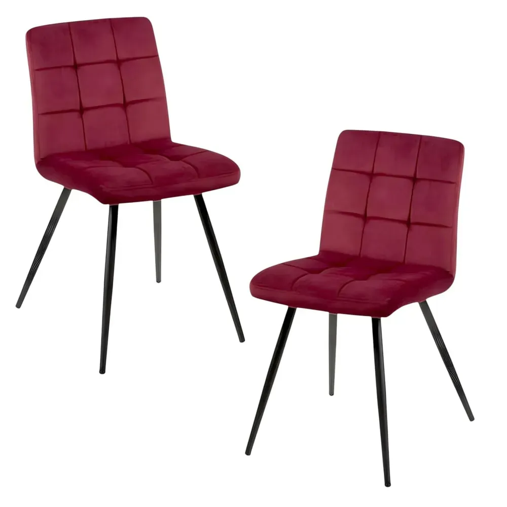 Lot de 2 chaises en velours capitonné bordeaux design moderne