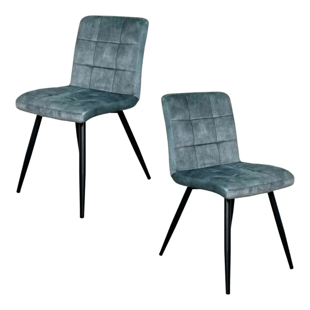Lot de 2 chaises en velours capitonné bleu pétrole design moderne