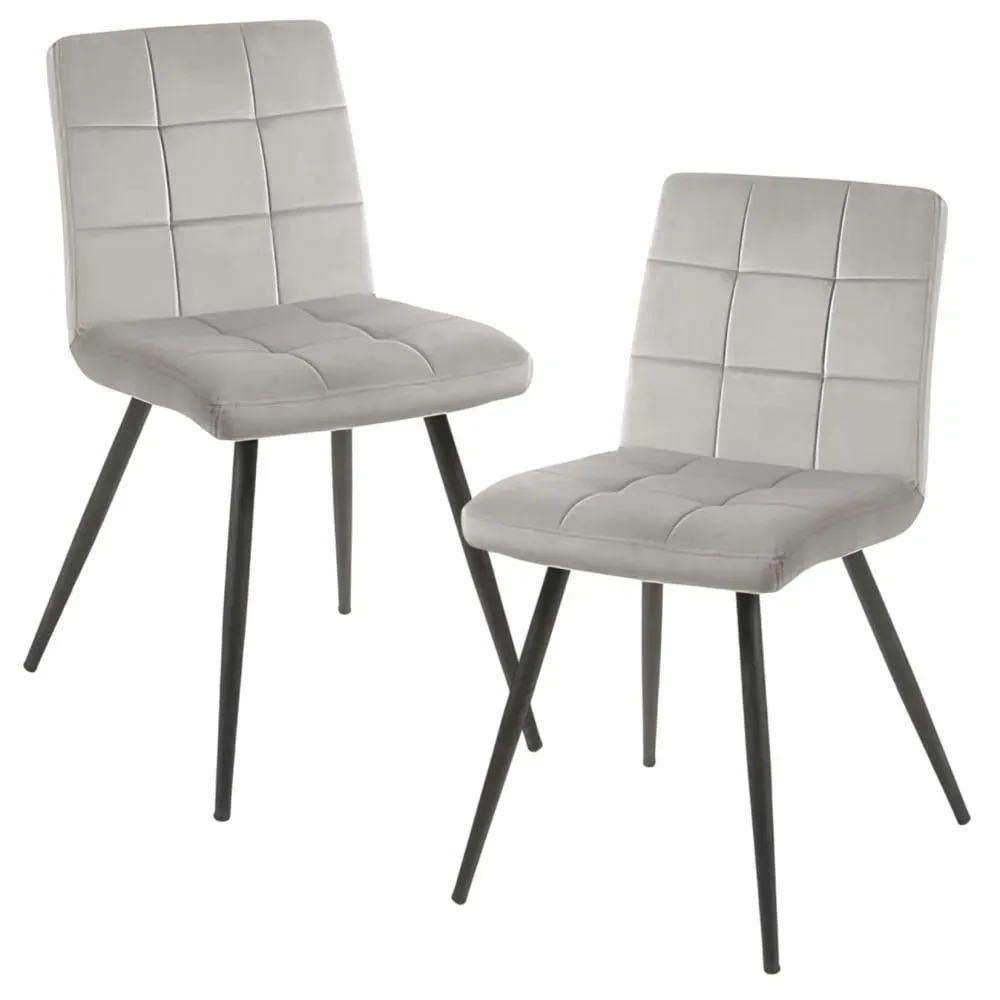 Lot de 2 chaises en velours capitonné gris design moderne