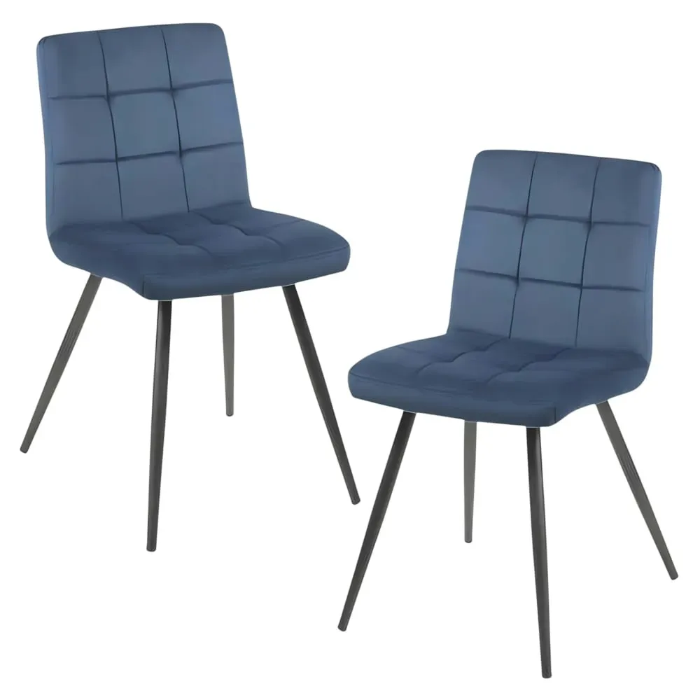 Lot de 2 chaises en velours capitonné bleu design moderne
