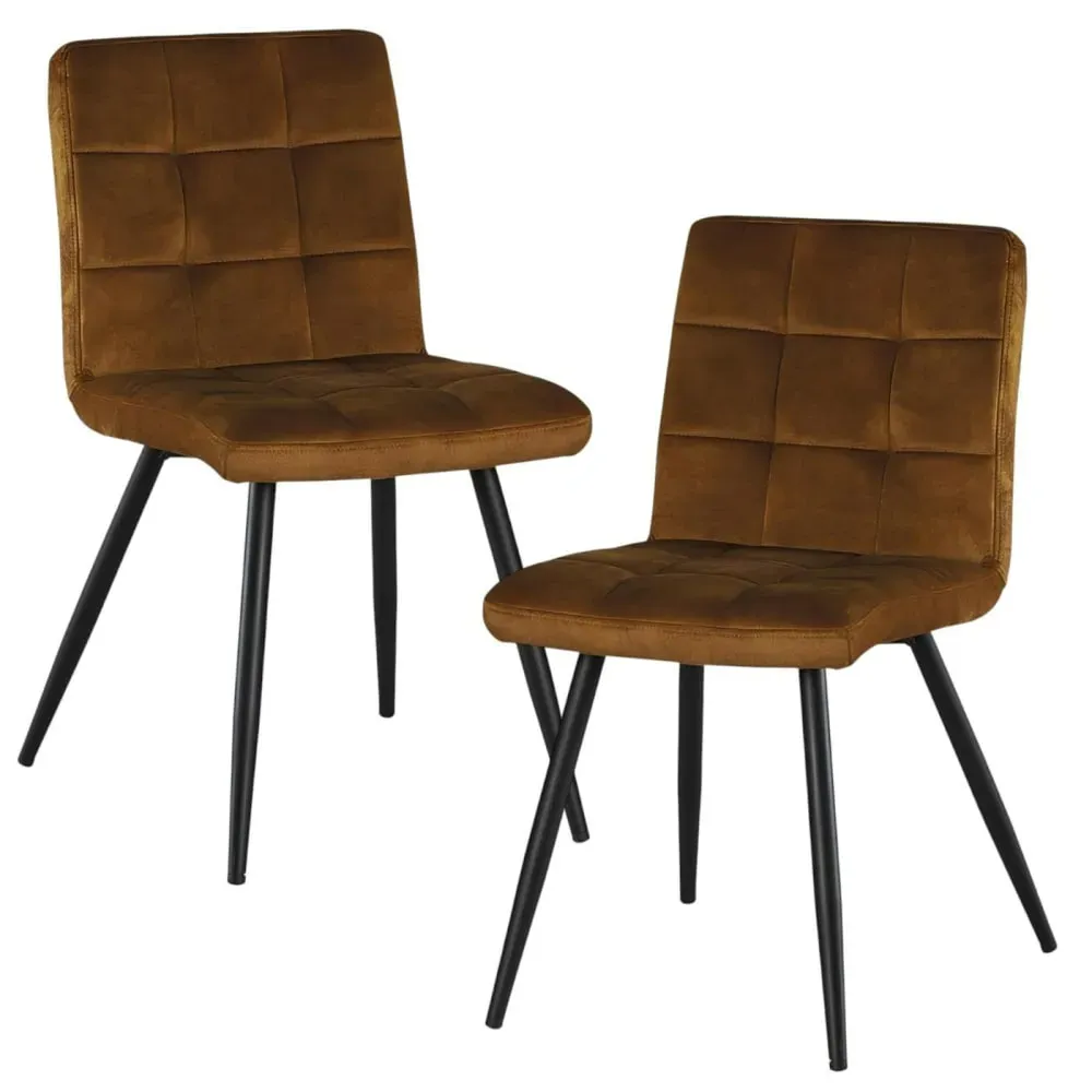 Lot de 2 chaises en velours capitonné moutarde design moderne
