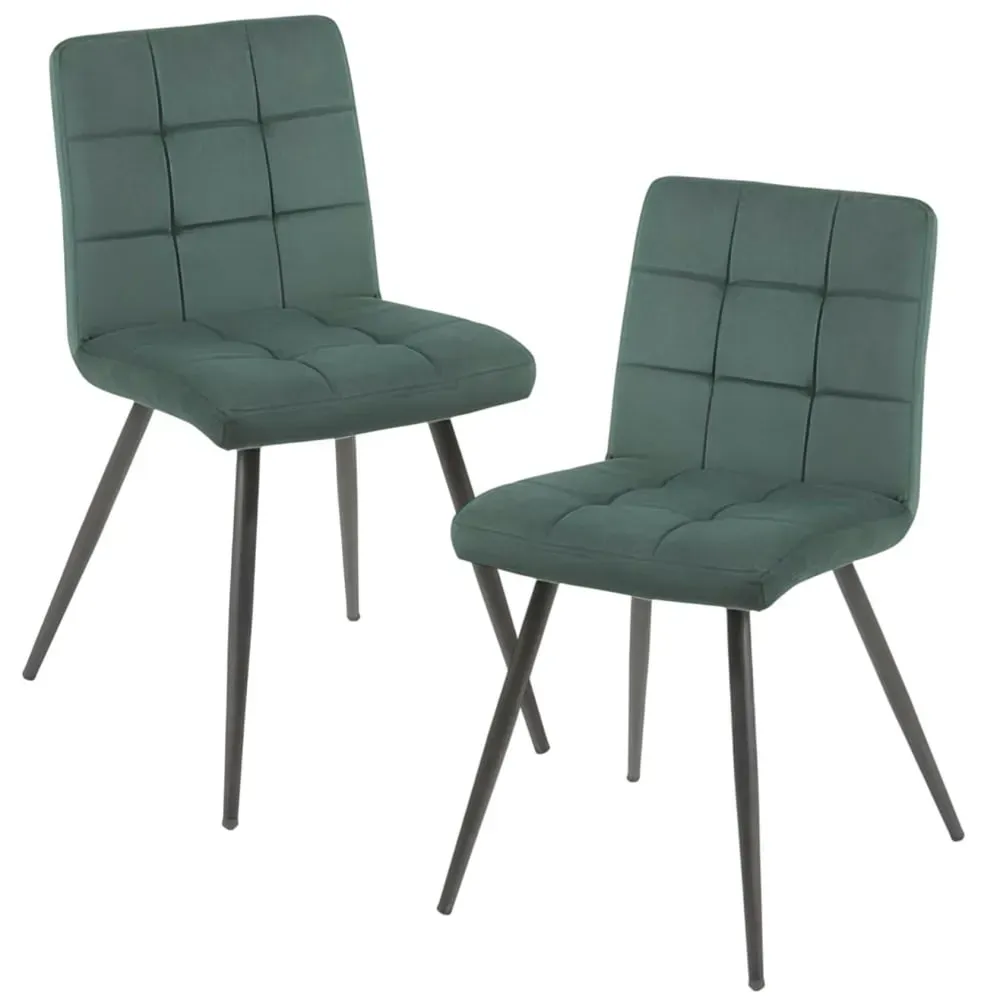 Lot de 2 chaises en velours capitonné vert design moderne