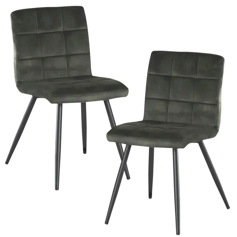 Lot de 2 chaises en velours capitonné kaki design moderne
