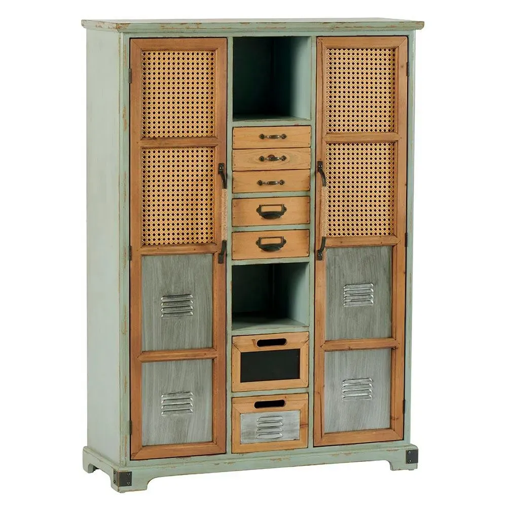 Commode 2 portes 7 tiroirs en bois et métal style scandinave