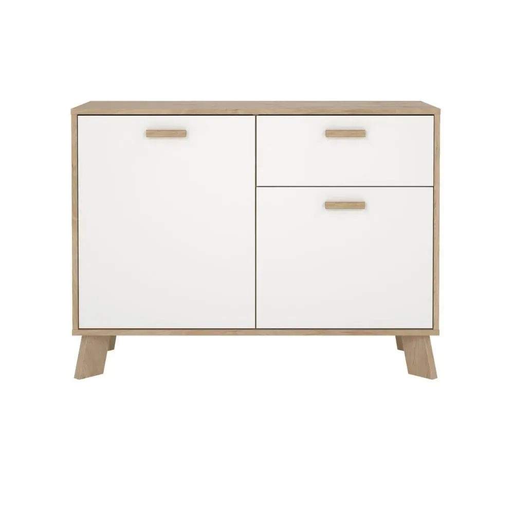 Buffet 2 portes, 1 tiroir décor chêne et blanc L98,7 cm