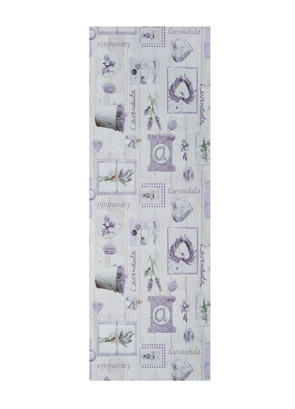 Tapis de cuisine lavable plantes lilas/blanc 48x200 cm