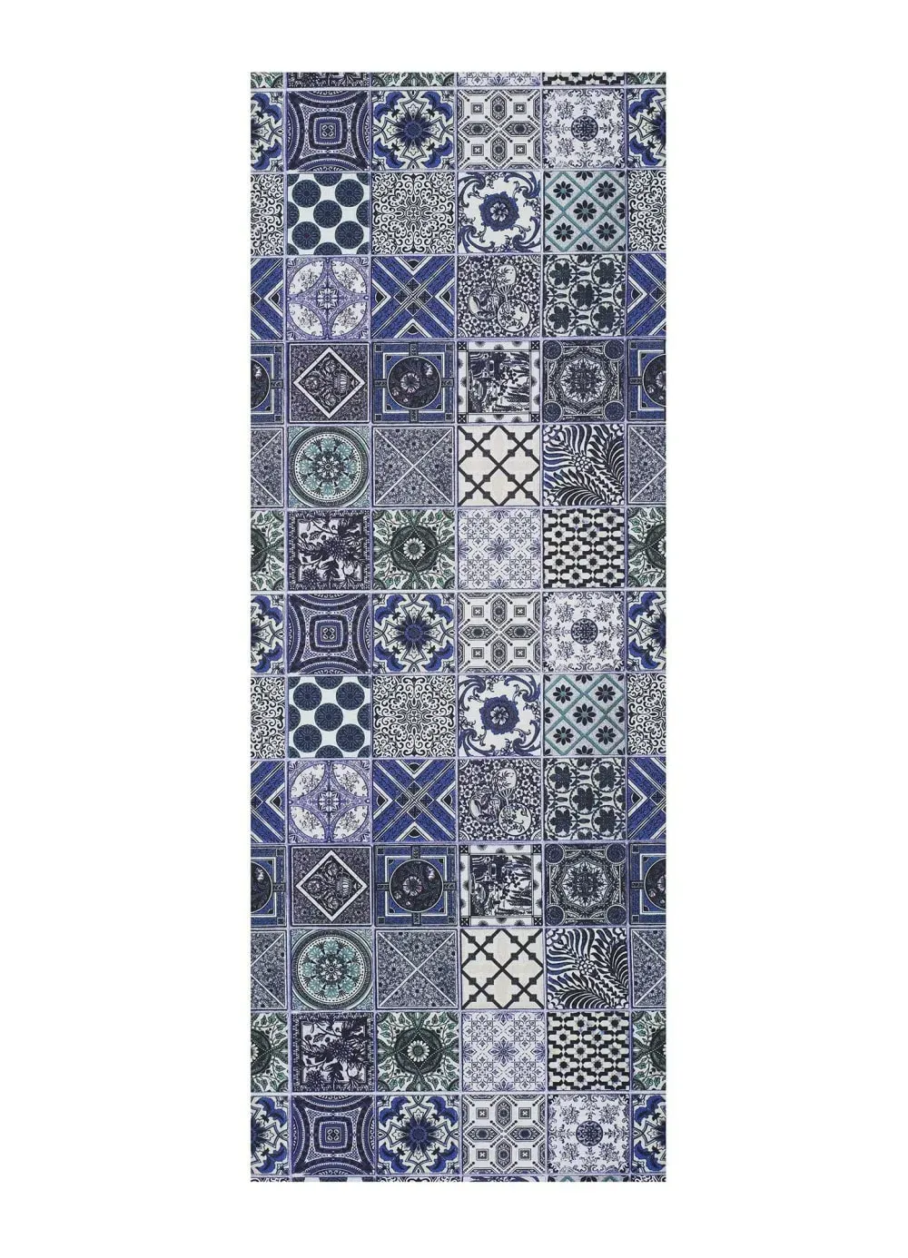 Tapis de cuisine lavable carreaux ciment bleu/gris 52x200 cm