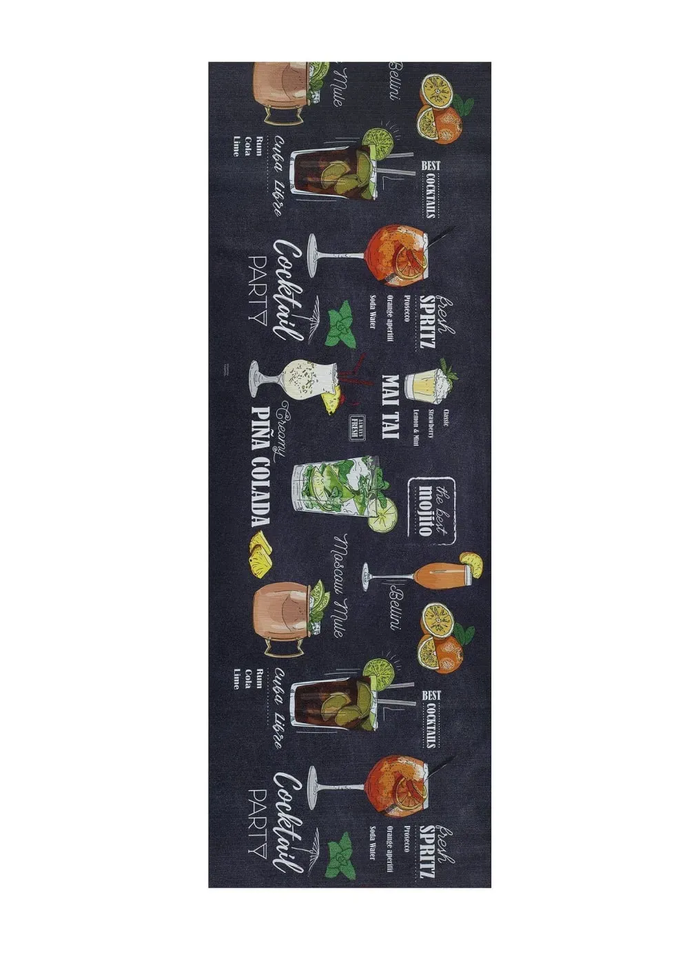 Tapis de cuisine lavable cocktail noir/multicolore 52x100 cm