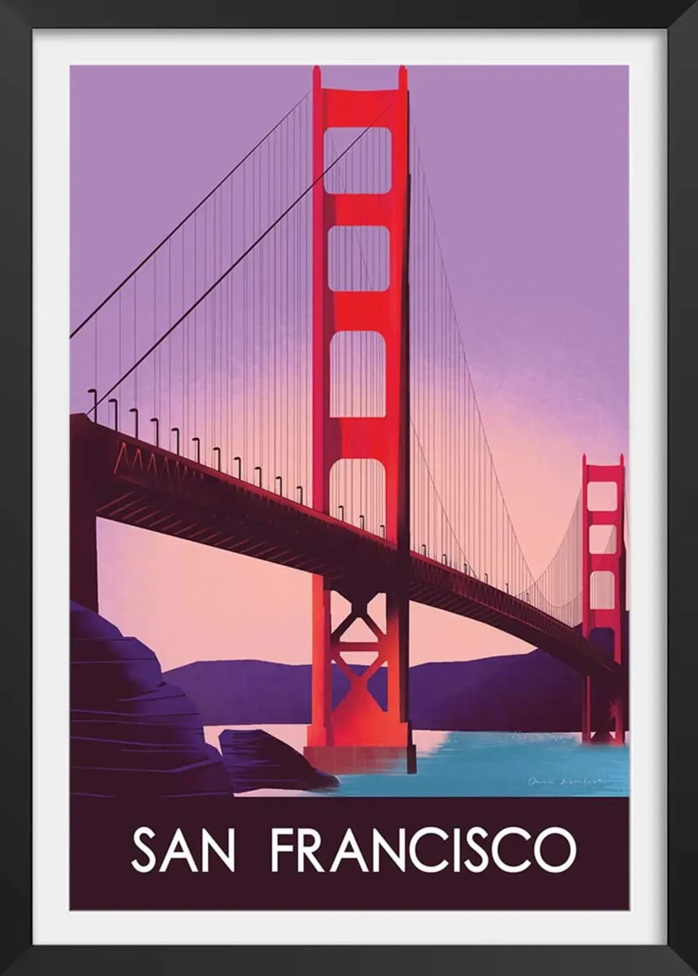 Affiche ville le pont de San Francisco avec cadre noir 40x60  cm