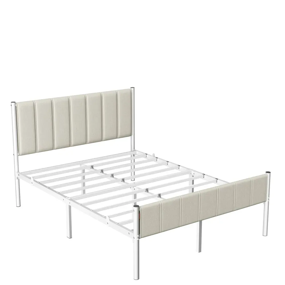 Cadre de lit double 140 x 190 cm avec tête de lit rembourrée beige