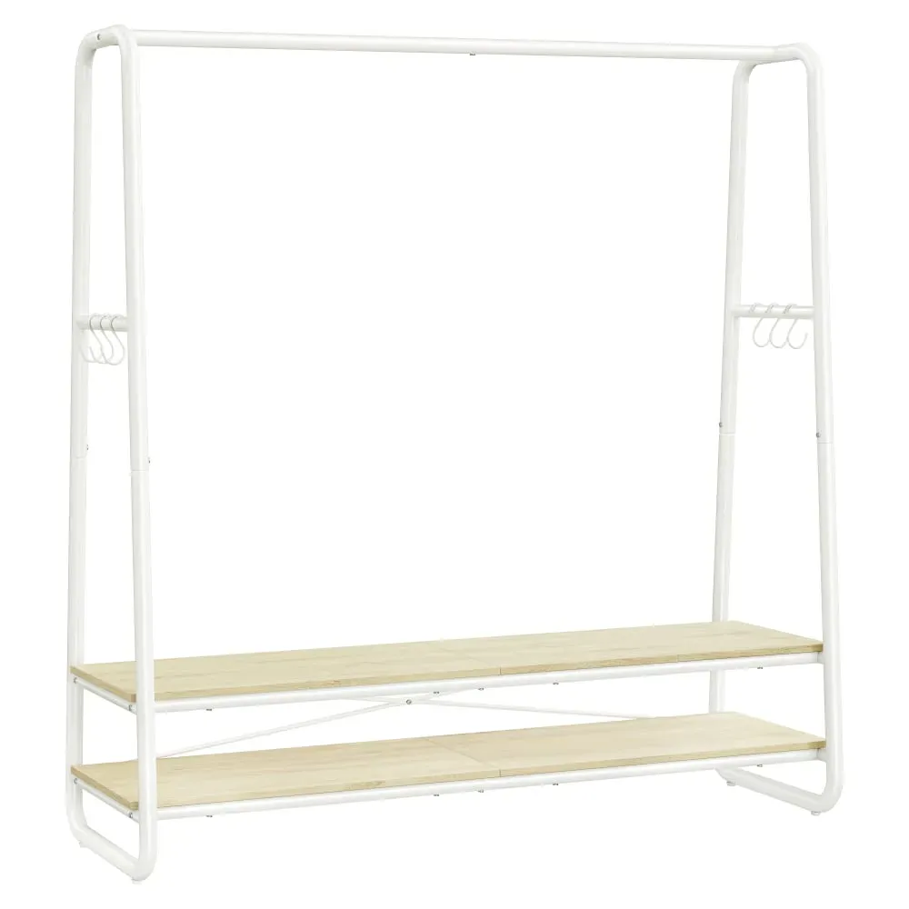 Portant à vêtement avec 2 étagères 45 x 138 x 160 cm beige et blanc