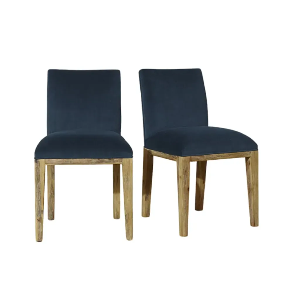 Lot de 2 chaises en hévéa et velours bleu canard