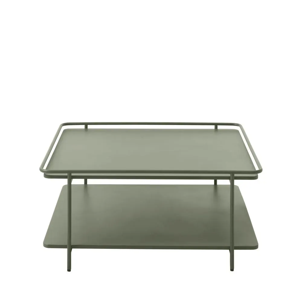 Table basse carrée 2 plateaux en métal 75x75cm - Vert olive