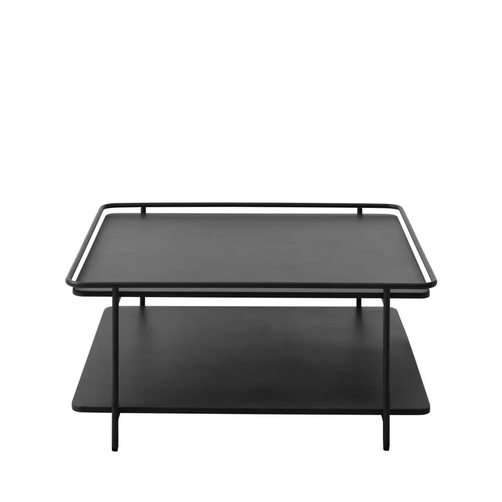 Table basse carrée 2 plateaux en métal 75x75cm - Noir