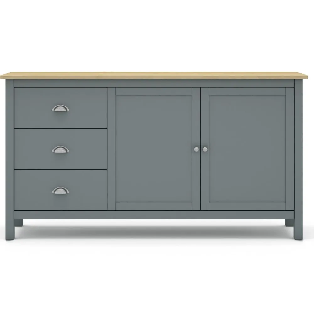 Buffet 2 portes 3 tiroirs en bois massif vert kaki 150 cm