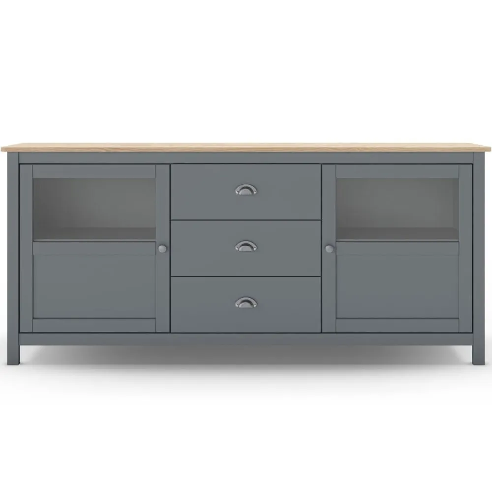 Buffet 2 portes 3 tiroirs en bois massif vert kaki 180 cm