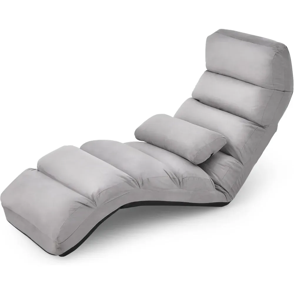 Fauteuil de sol dossier inclinable réglable 5 niveaux gris 175x55x20cm
