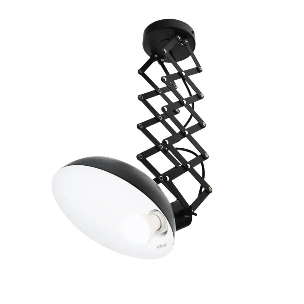 Plafonnier extensible ciseaux noir style industriel, E27 62cm