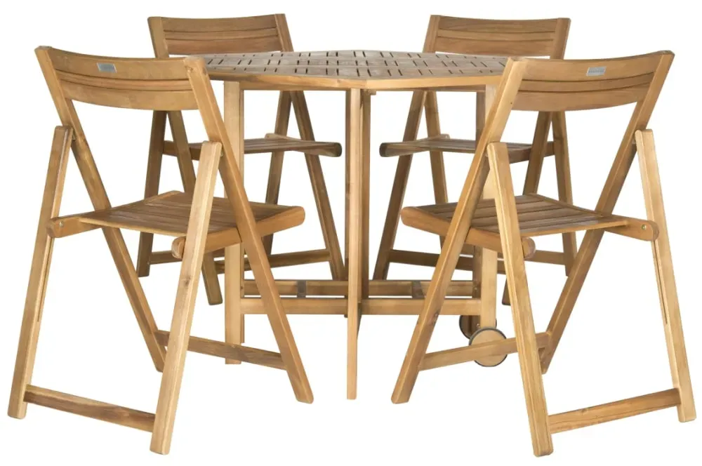 Ensemble de salle à manger d'extérieur en bois d'acacia beige