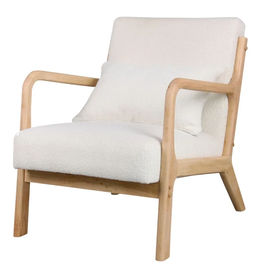 Fauteuil en tissu Curly Ecru et bois naturel