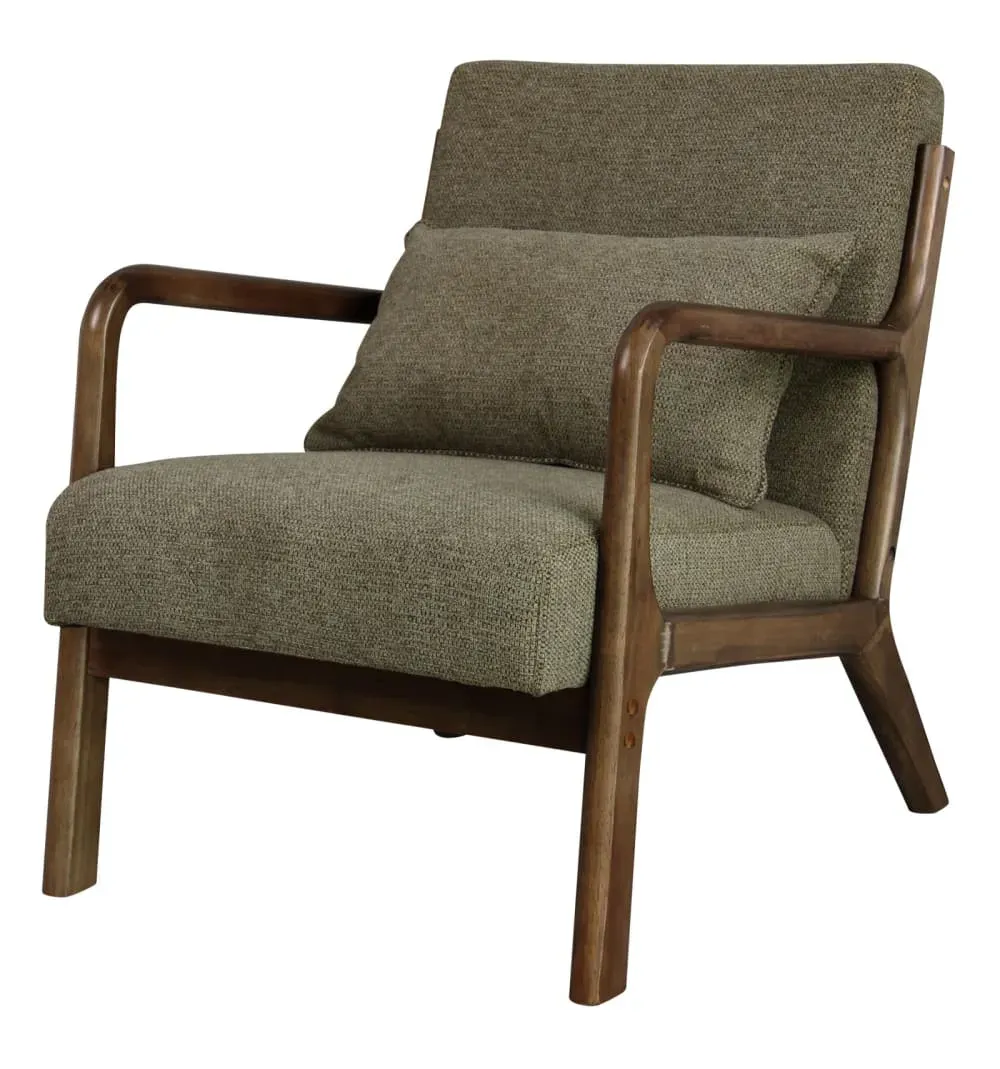 Fauteuil en tisssu SoftCellar Sauge et bois teinté noyer