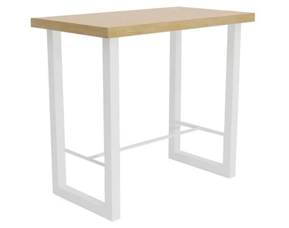 Table haute en chêne clair et acier blanc